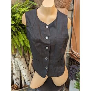 Vintage 1990s Ann Taylor Black Linen Tailored Langenlook Corpcore Vest Top Sz 4